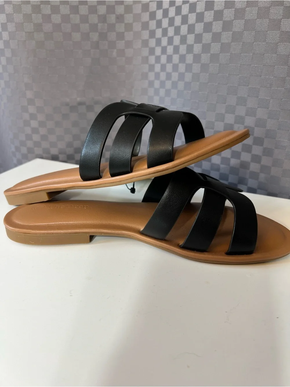 The Drop Women's Monika Flat H-Band Slide Sandals Black Sz 8 Faux Leather NWT